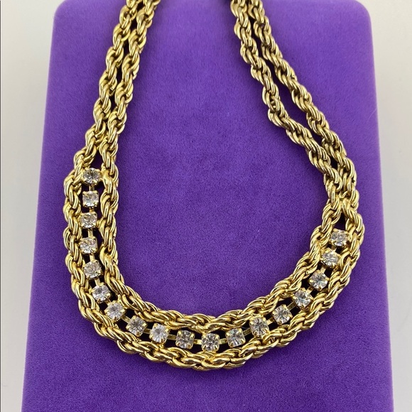 💛 Vintage Gold Plated Crystal Necklace - Picture 1 of 5